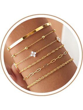 Trendy Gold Stackable Bracelets Set for Women - Non-Tarnish Fashion Jewelry